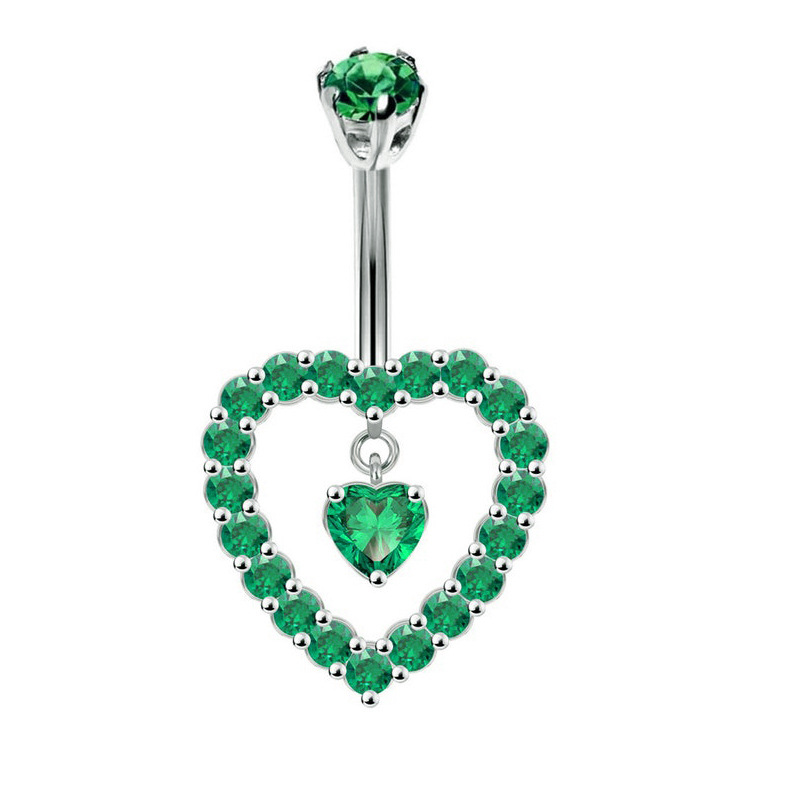 1 pièces coeur rouge nombril anneaux acier vert cristal ventre haltère nombril Piercing papillon pour femmes filles Piercing Ombligo