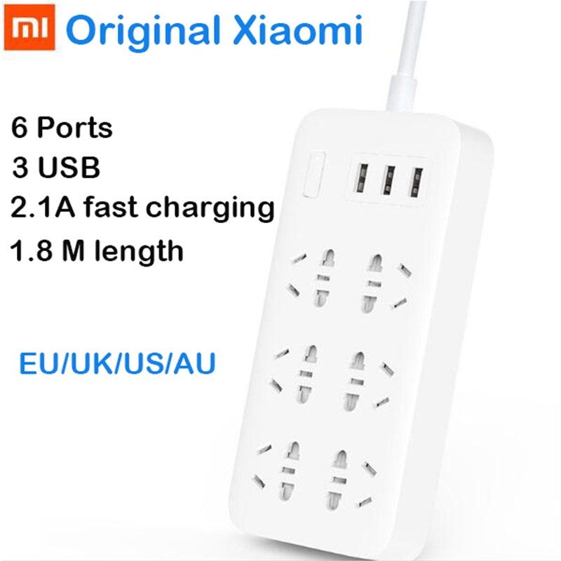 Original XiaoMi Mi Smart Power Strip 6 Ports with 3 USB Fast Charging 2.1A USB Power Plug Charger Socket US UK EU AU Power strip