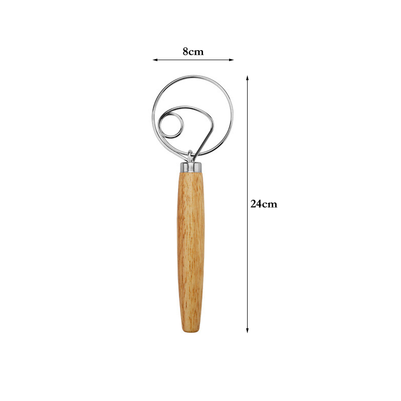 Batidor de masa con mango de madera grande, batidor danés, batidora Manual de masa para pan, batidor de cocina, batidor Manual de huevos, herramientas para hornear, accesorios: Amarillo claro