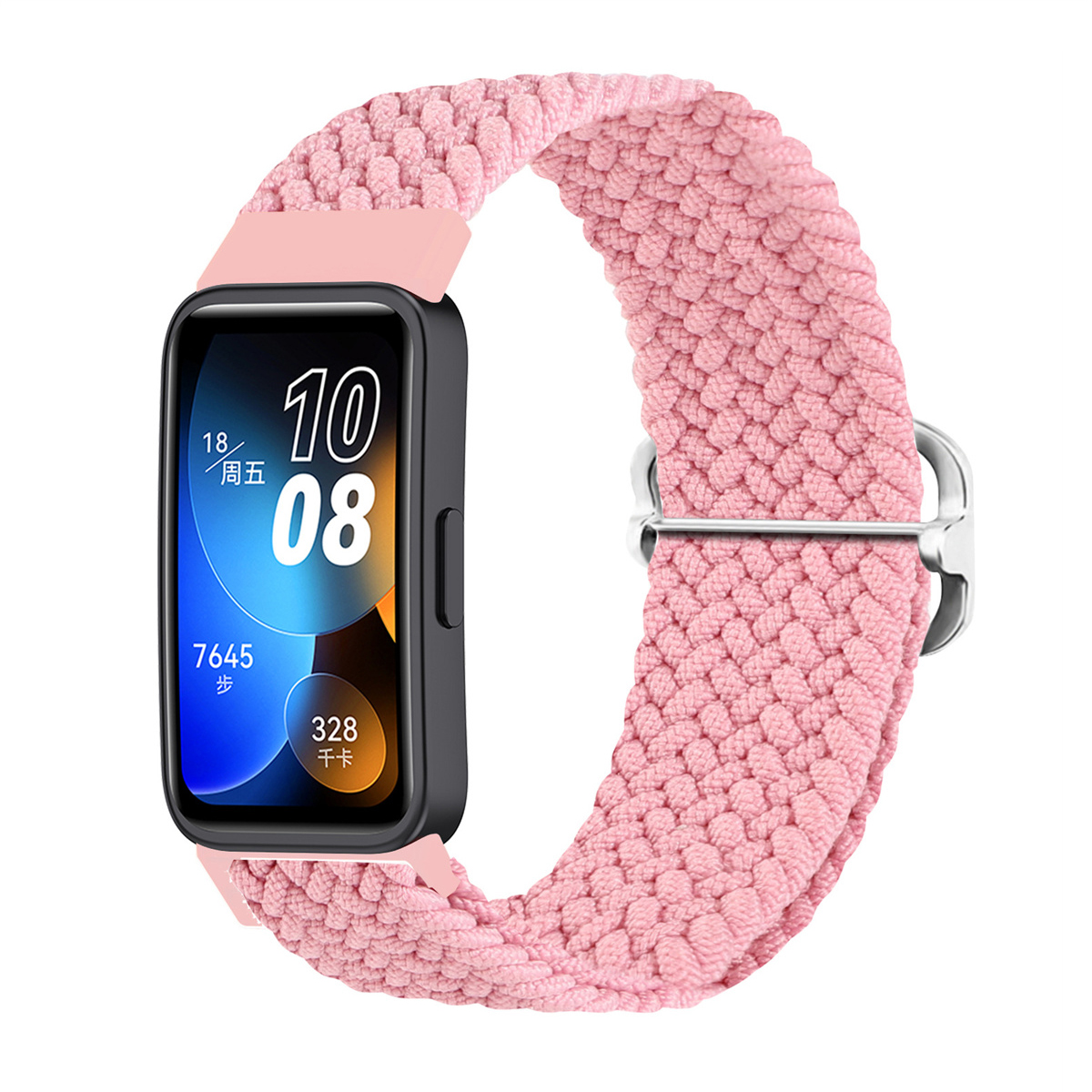 Gevlochten Solo Loop Voor Huawei Band 9 8 7 Band Verstelbare Smartwatch Accessoires Elastische Nylon Armband Correa Huawei Band8 Band: Blue pink / 16mm