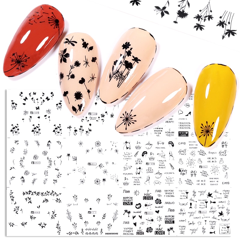 19Styles Simple Green Leaves Flowers Water Decals Spring Summer Theme Floral Maple Leaf Sliders Paper Line Watermarks Decoration: 09