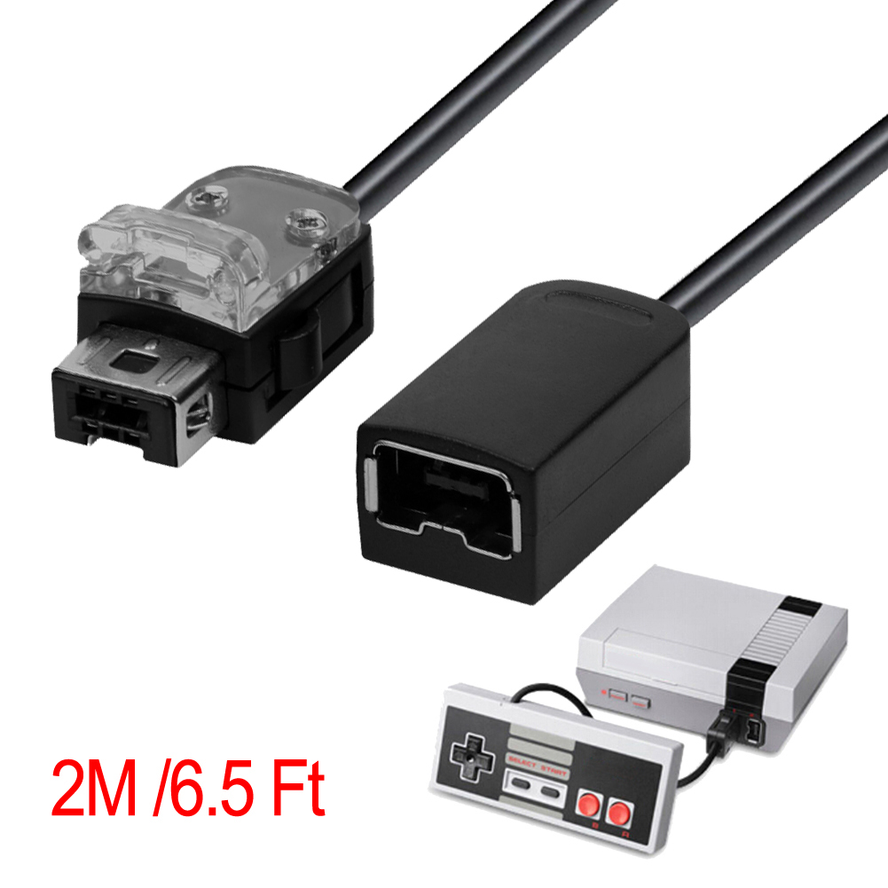 Cable de extensión para mando de Wii, Cable extensible de 2m/6,5 pies para mando de Nintendo Classic Mini NES: Negro