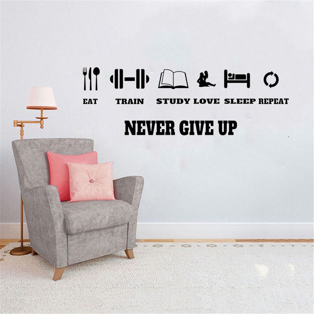 Gym Motivation Quote Vinyl Decal Never Give Up Workout Fitness Wall Sticker Sport Home Gym Interior Decor Murals