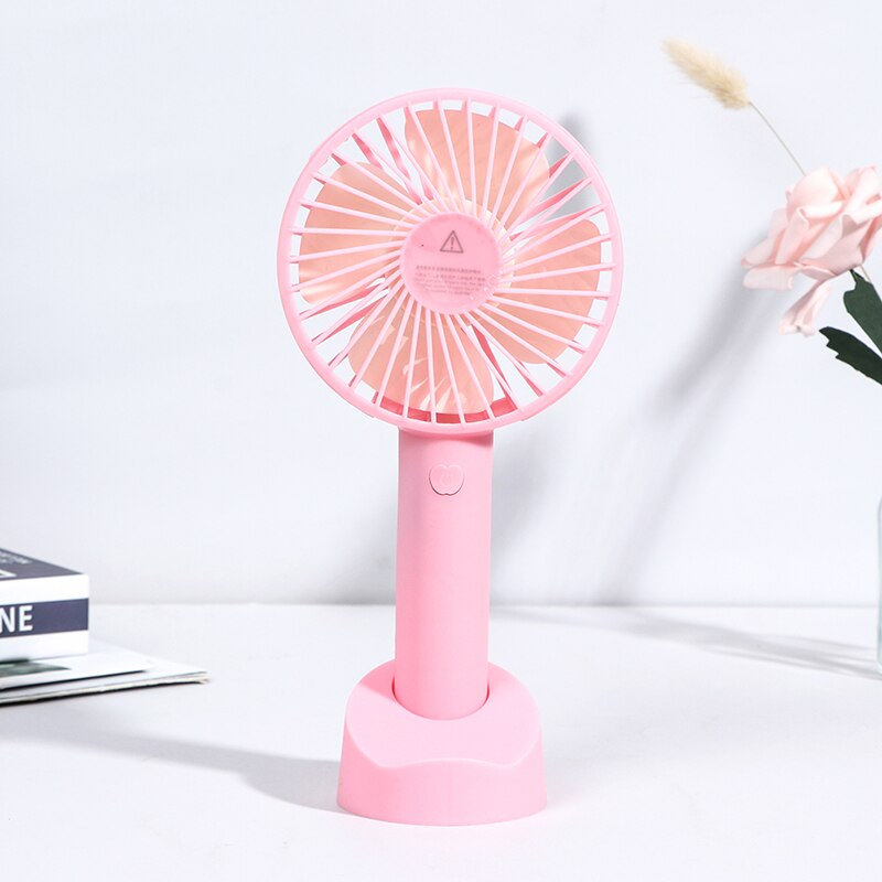 Hand-Held Draagbare Cartoon Base Fan Mini Stijl Usb Hand Elektrische Ventilator: Roze