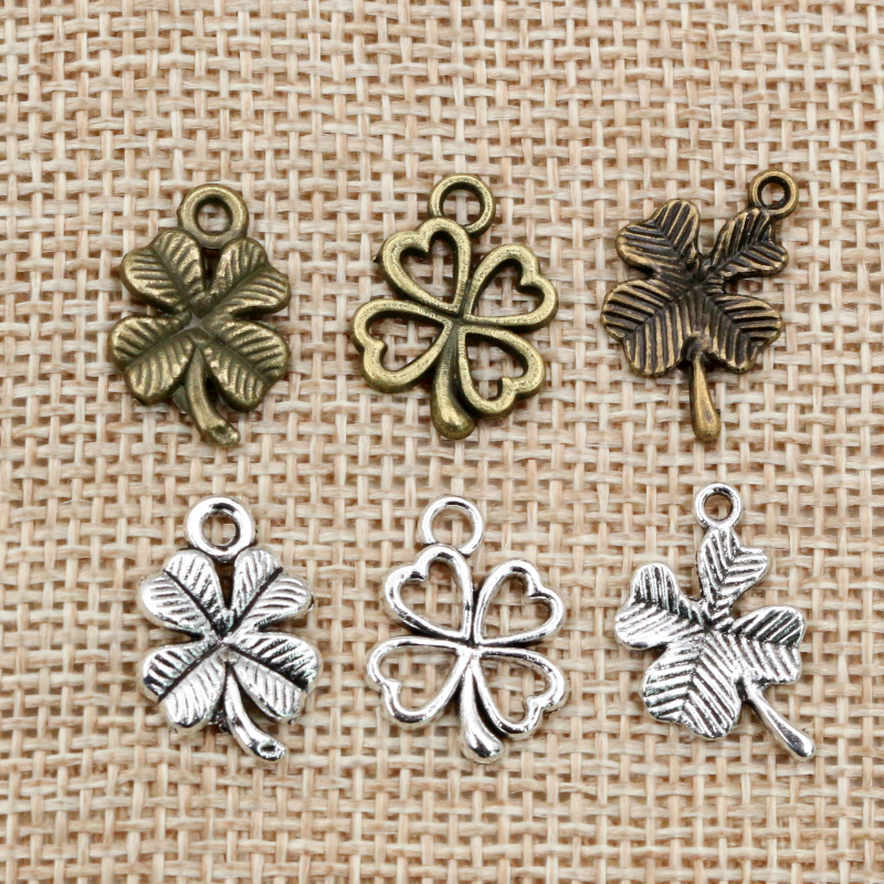 40 pièces Bronze Antique argent plaqué mignon trèfle feuille à la main pendentif à breloques bijoux à bricoler soi-même faisant des accessoires pour bracelet collier