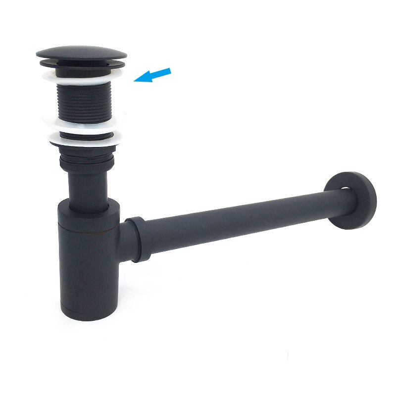 Brushed Gold Brass Pop-Up Basin Waste Drain, Basin Mixer P-Trap Waste Pipe Into The Wall Drainage Brass Vessel Or Ceramic Sink: Black-B