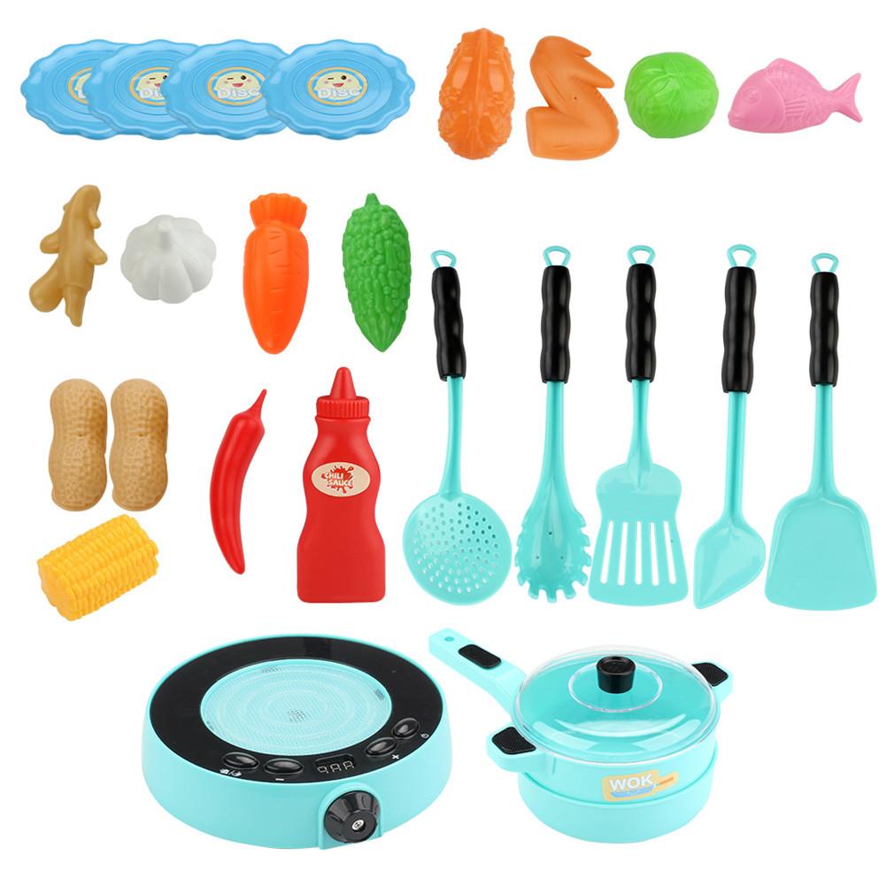 25pcs/1 Sets Of Electric Simulation Induction Cooker Light Ringtone Simulation Digital Display Voice Report Function Kitchen Toy: Blue