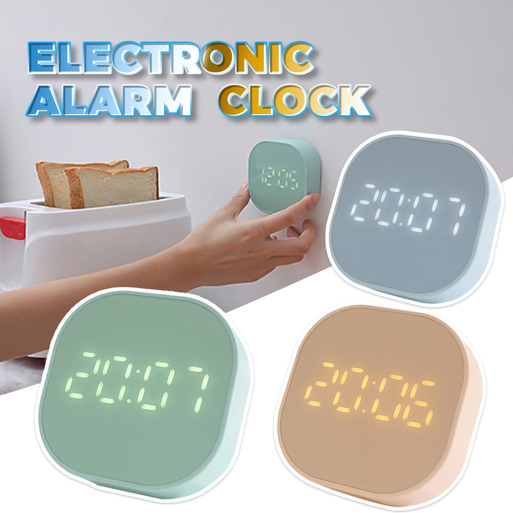 Carré petit réveil lumineux muet LED multifonctionnel numérique horloge lumière température chambre rétro bureau Table décor