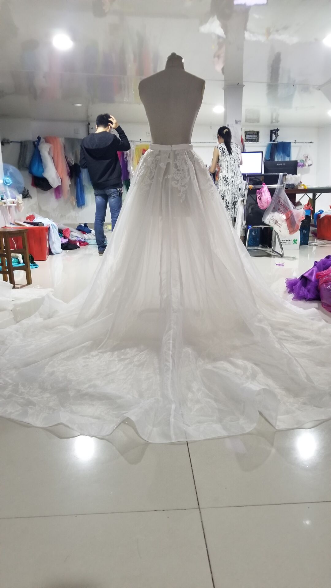 Organza removable skirt Detachable train Wedding train appliqued train Detachable tulle dress