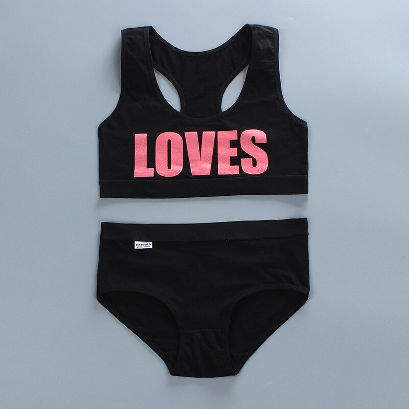 Katoen Meisjes Beha En Panty Sets Tienermeisjes Katoenen Training Beha + Slipje Kids Sport Beha Slipje Ondergoed: Black / 8