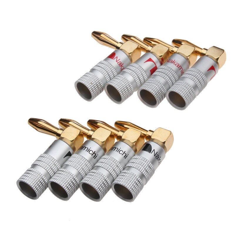 8PCS Koper & Aluminium Nakamichi Haakse 90 Graden 4mm Vergulde Banana Plug Voor Video Speaker adapter Audio Connector