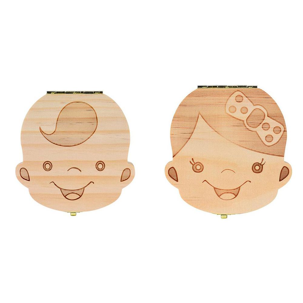 Gefallenen Zahn Box Lagerung Englisch Text Kleiner Junge Mädchen Holz Fall Sparen Sie Milch Zähne Sammlung Veranstalter Halter