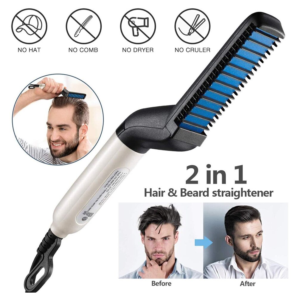 2 in 1 Beard Straightener Electric Hair Comb Brush Beard Straightening Comb Straight Hair Curler Styling Tools Quick Flat Iron
