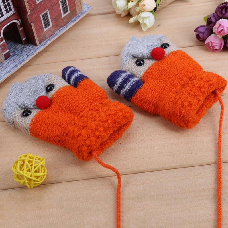 Children Knitted Elastic Fleece Thick Crochet Gloves Full Finger Mittens Cartoon Bird Mittens Warm Winter Gloves for Kids