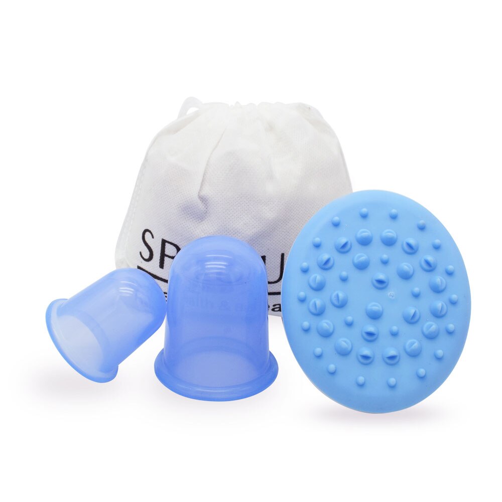 2Pcs Vacuüm Blikjes Cupping Cup Cellulitis Zuignap Therapie Back Body Cellulitis Massage Met Massage Borstel: Blauw