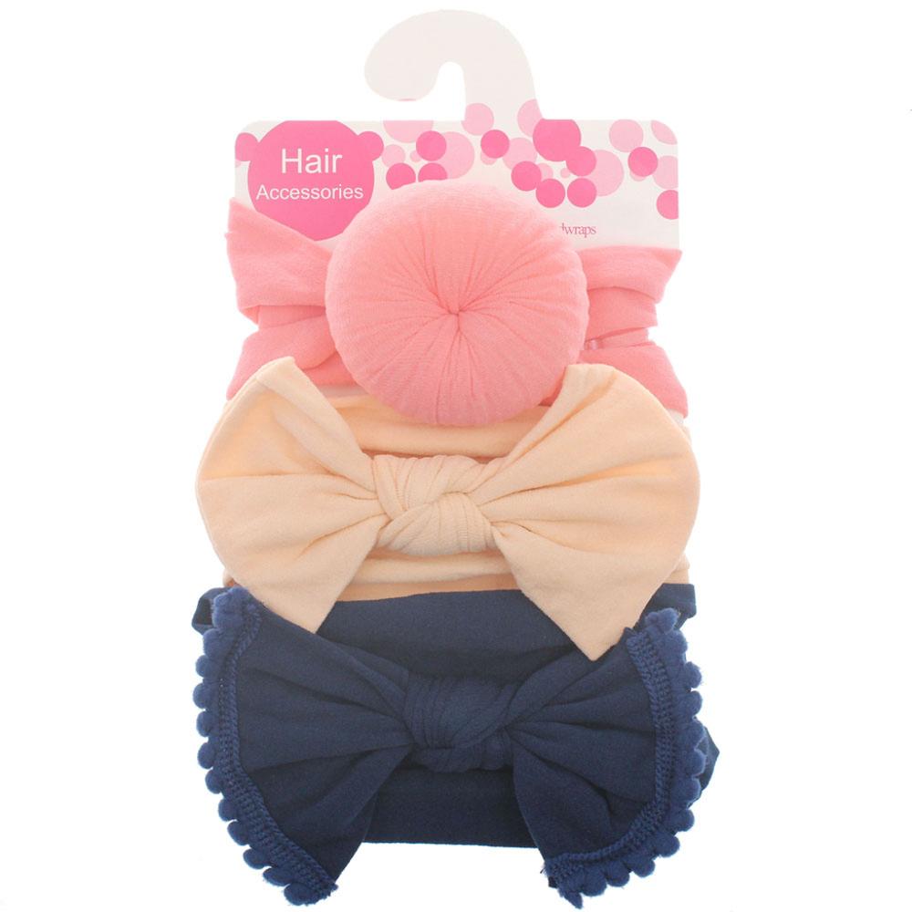 3 pièces/ensemble bandeau en Nylon solide bandeau pour enfants mignons filles cheveux filles Turban bandeau enfants doux coton bandeau