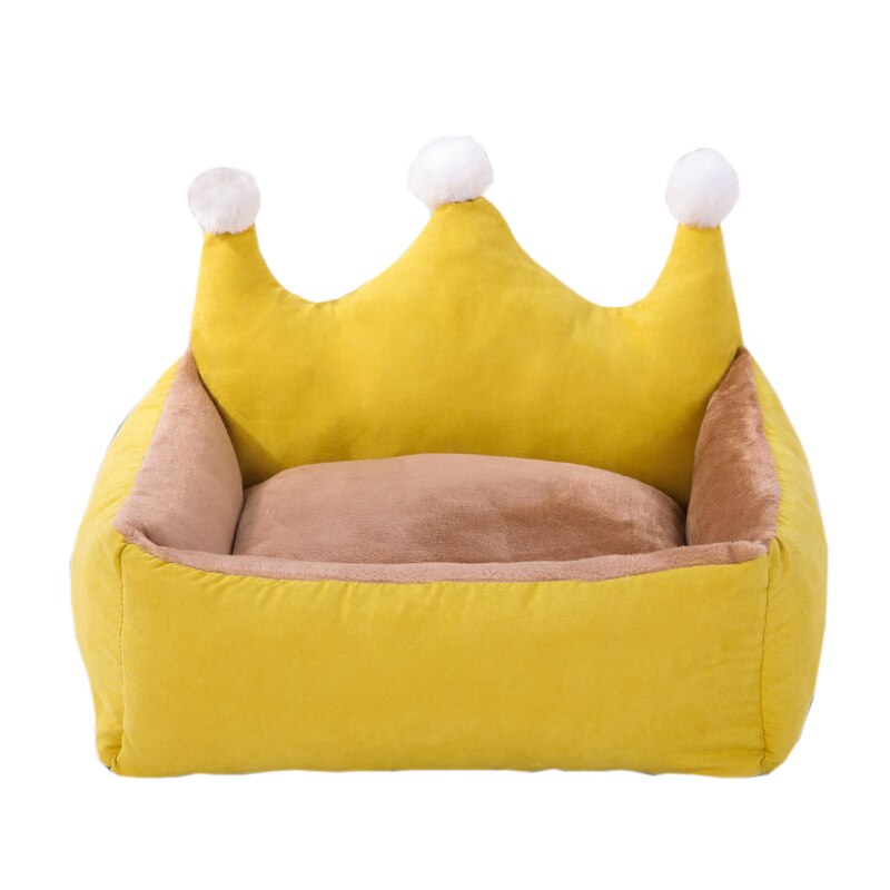 Cute Crown Pet Princess Beds for Small Dogs Winter Warm Puppy Cat Sofa Bed Shih Tzu Yorkies Kennels Removable Mascotas Supplies: Yellow Crown / S-below 4.0kg