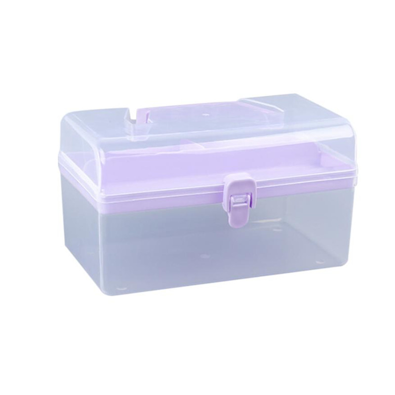 2 Layer Clear Plastic Tool Kits Storage Case With Handle Multipurpose Portable Tool Chest Cabinet Organizer Box #BL4
