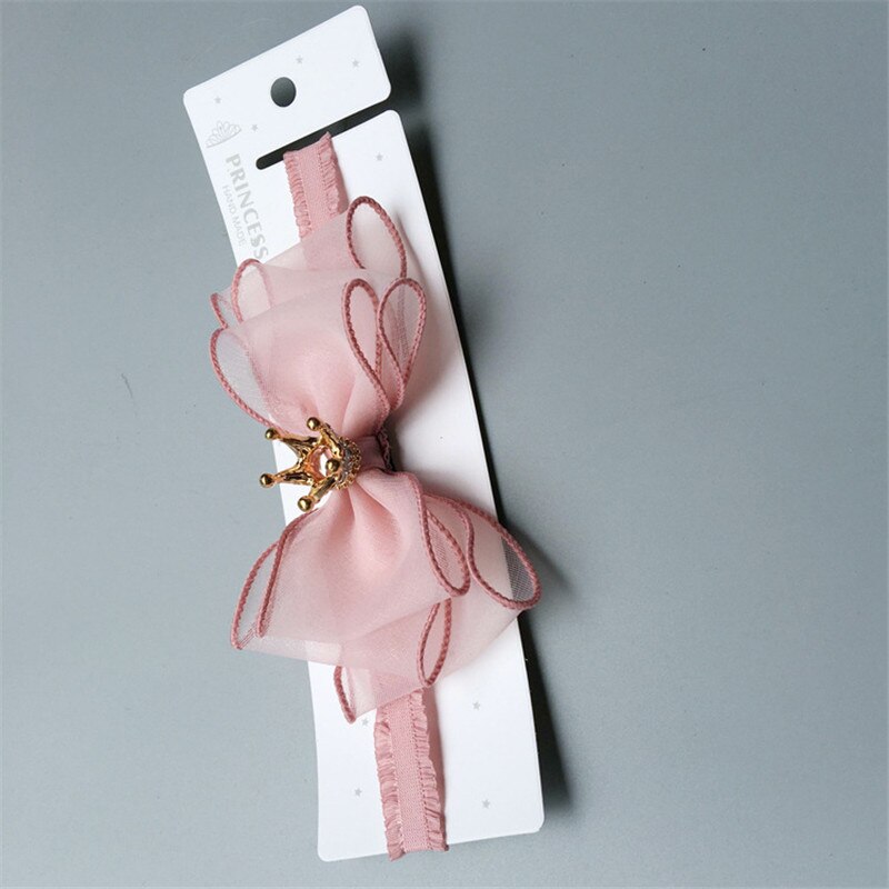 Bebê meninas bowknot coroa bandana laço elástico princesa faixa de cabelo moda novo estilo crianças acessórios para o cabelo: Rosa