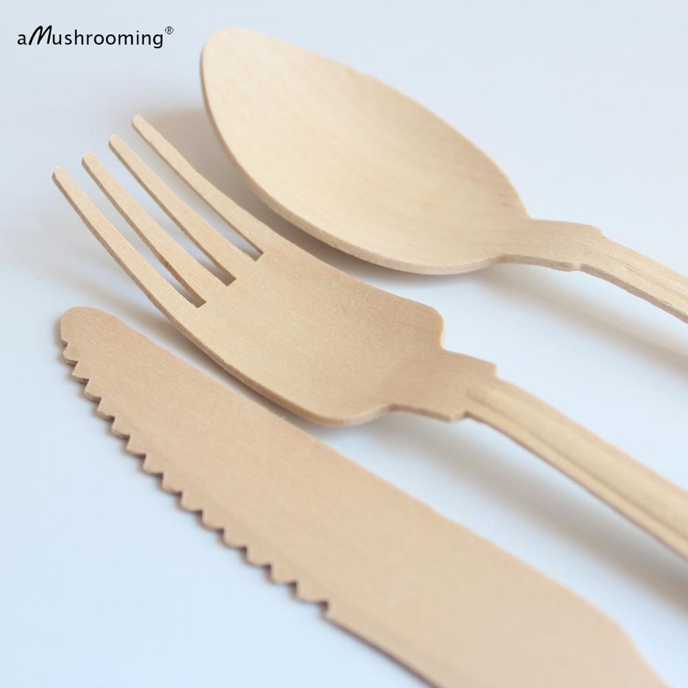 10Pcs Grote 20Cm Vintage Wegwerp Houten Bestek Cake Mes Buffet Tafel Lepels Vorken Wedding Bridal Shower Verjaardag Bestek