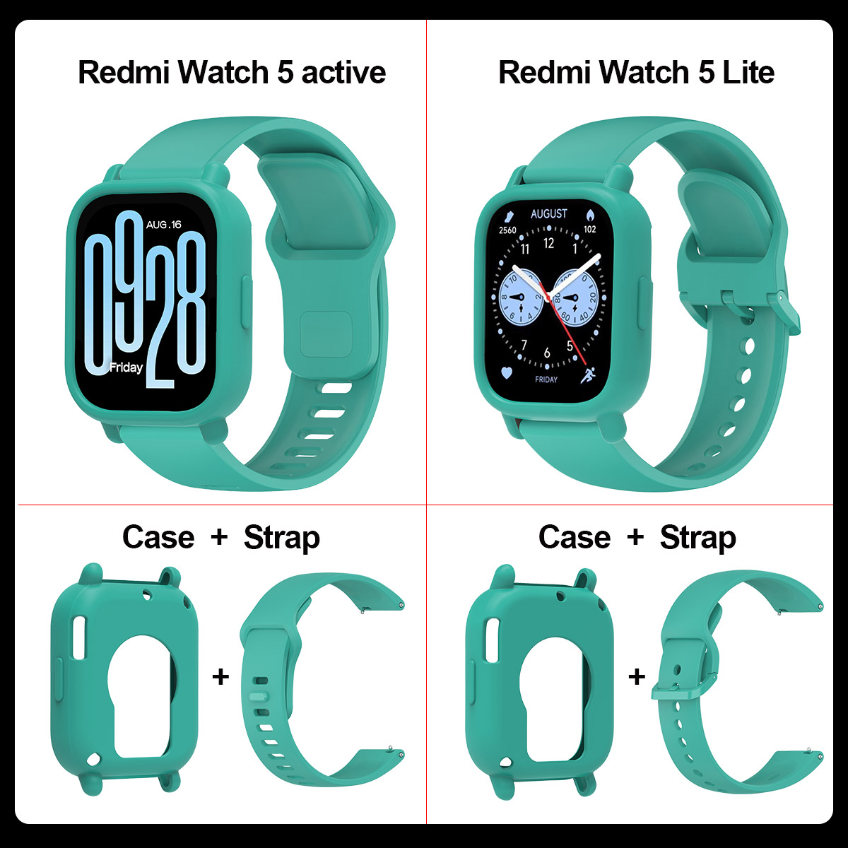 2pcs/set Stylish Band+Case For Redmi watch 5 Active Sport SmartWatch WristBand For Redmi watch 5 Lite Bracelet Band: XS / 橄榄绿