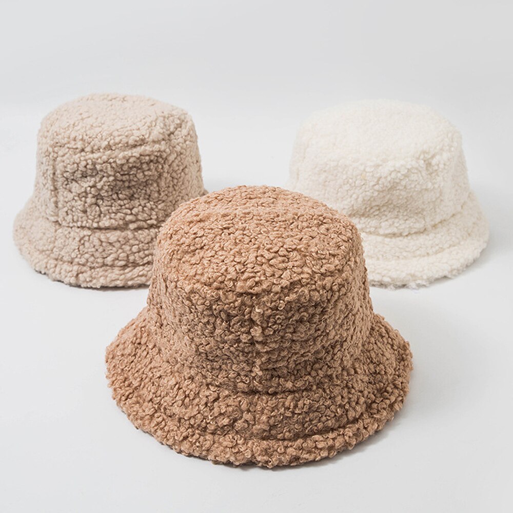 2022 Unisex Bucket Hat Graffiti Solid Women Men Fishing Fisherman Hat Autumn Winter Lamb Wool Outdoor Warm Panama Cap