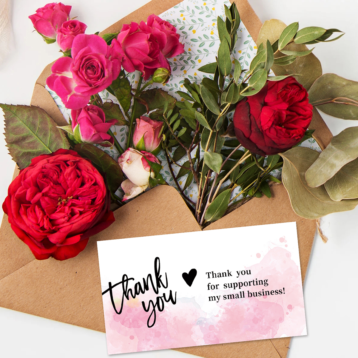 50 Stück Dankeskarte für Ihre Bestellung, rosa Dankeskarte zur Unterstützung kleiner Unternehmen, Dankeskarten, Etikett für Geschenkdekoration