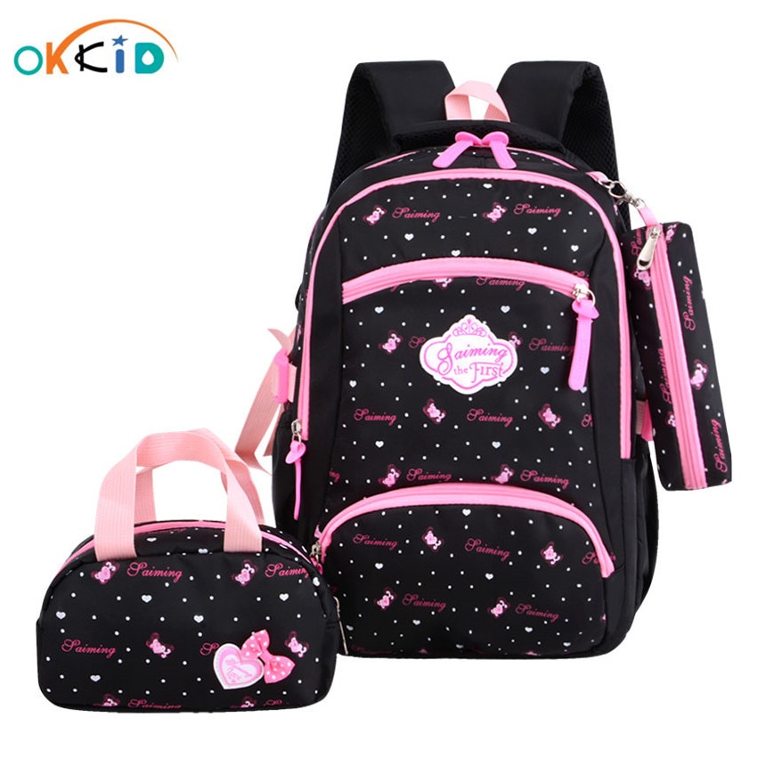 OKKID filles sacs d'école enfants école sac à dos enfants mignon dots livre sac ensemble primaire étudiant sac à dos cartable fille