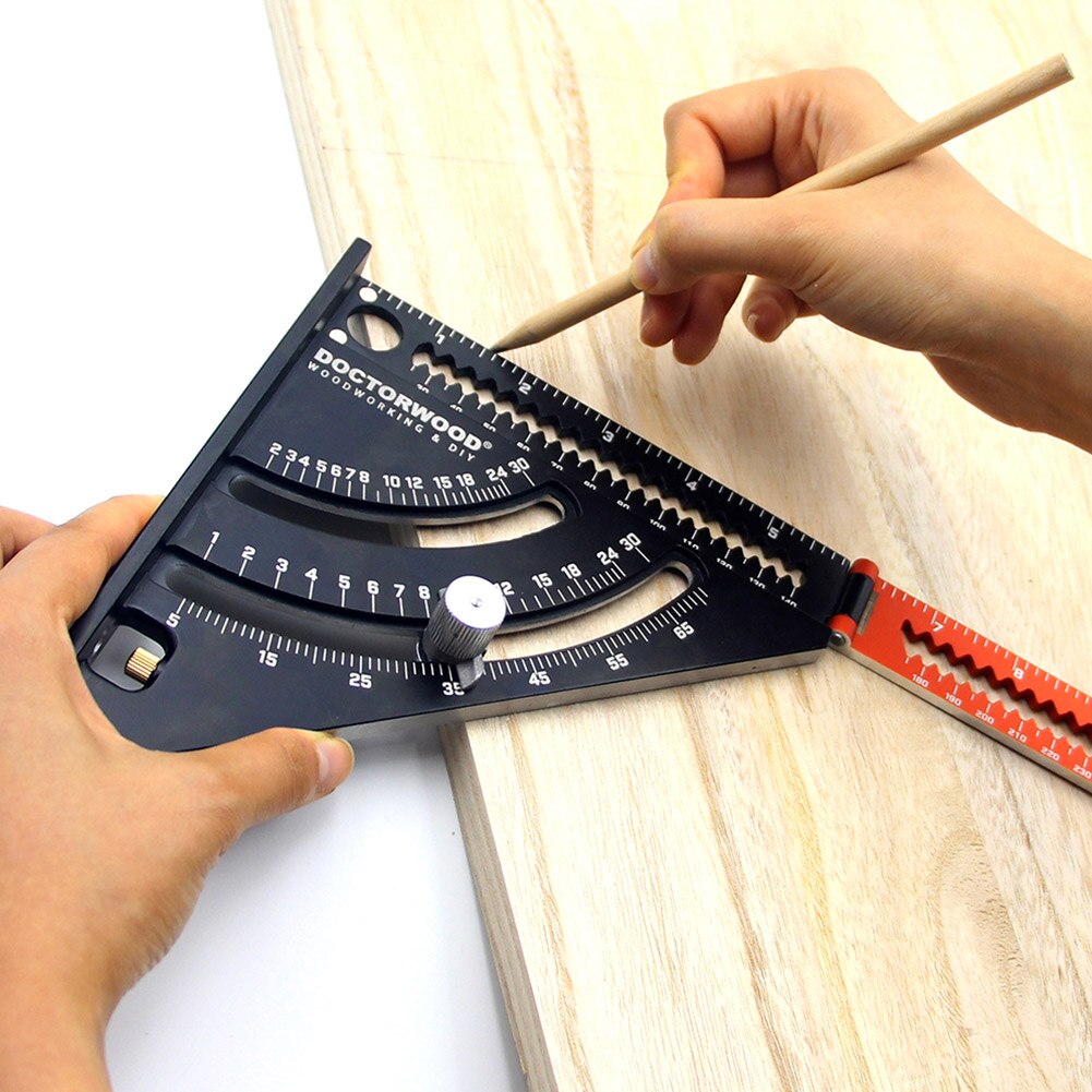 Metric Aluminum Alloy Triangle Angle Ruler Protractor Woodworking Measurement Tool 30cm Quick Read Square Layout Gauge