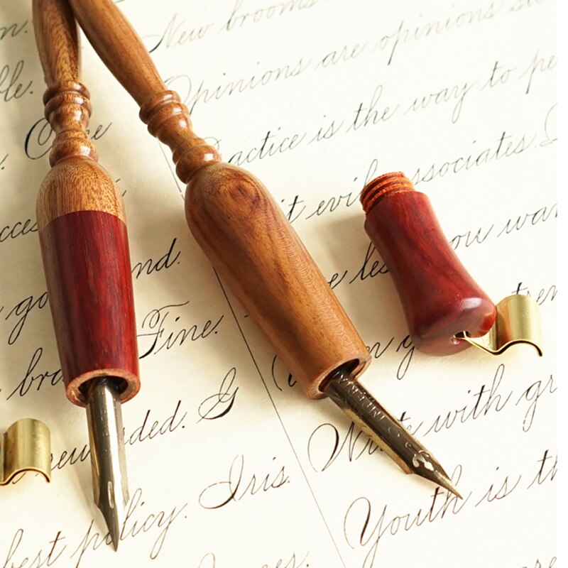 Porte-plume Oblique de luxe en bois de rose, de cuivre anglais Antique, porte-plume de calligraphie