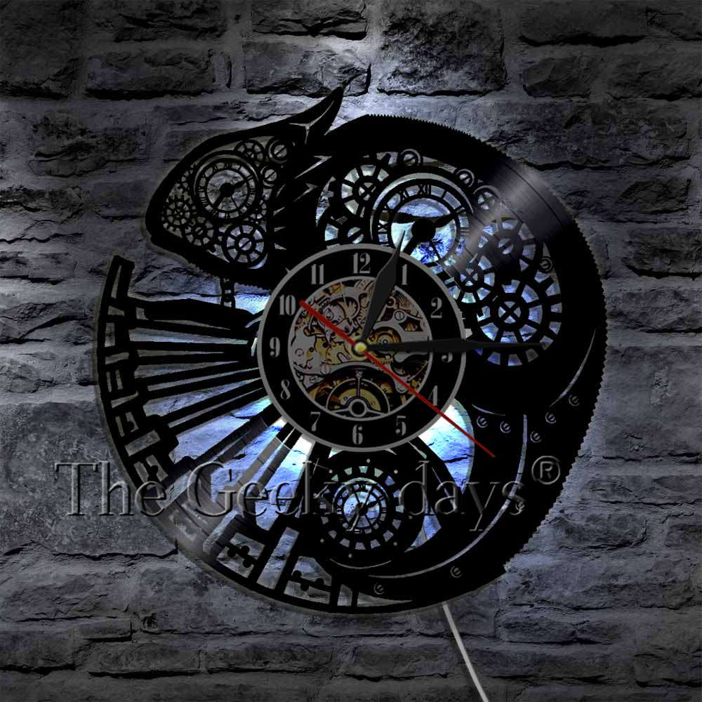 Caméléon 3D horloge murale Reptile exotique animal de compagnie vinyle Record horloge murale froid Tribal Gecko lézard Serpent Art mural décor maison horloges