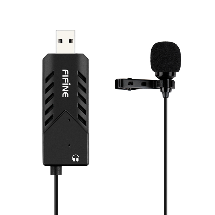 FIFINE Lavalier Clip-on Cardioid Condenser Computer mic plug and play USB Microphone With Sound Card for PC and Mac -K053: Default Title