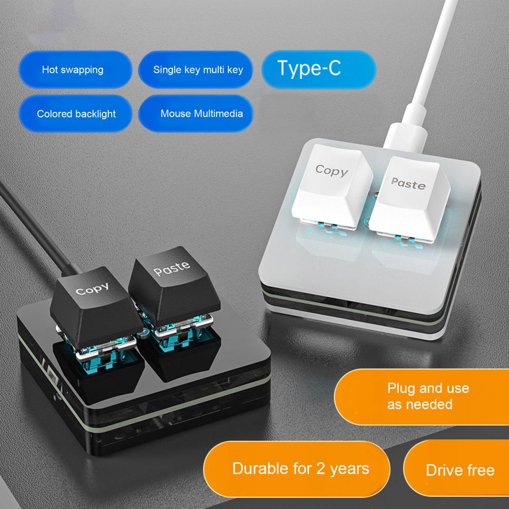 2 Keys Macro Programming Mini Keyboard for Gaming Hotswap Programming Keypad Copy Paste Mini Button Macropad