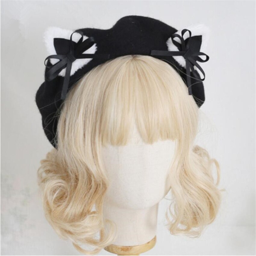 Kawaii Vrouwen Hoed Baret Wol Leuke Kat Oren Hoed Winter Warm Cap Lolita Hoofd Slijtage D1046: color 7