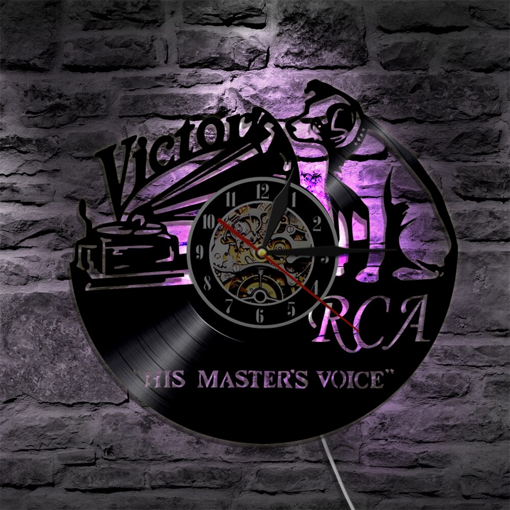 1Piece Victor RCA Vinyl Record Clock Cute Dog Handmade Wall Decor Animals Vintage Hanging Art Timepiece Clocks