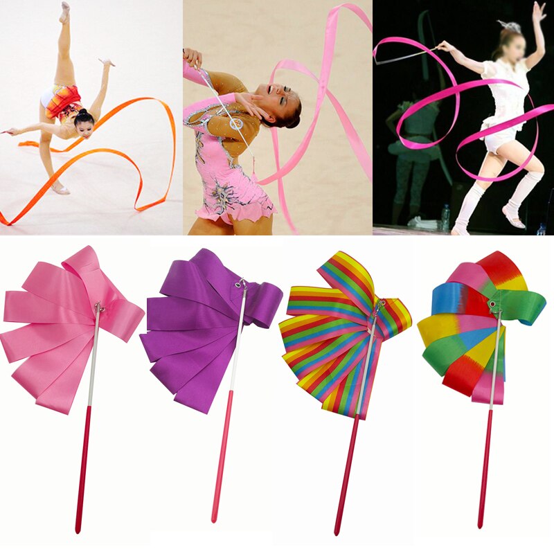 Gymnastique rythmique ruban coloré fille Ballet danse ruban enfant Maillot gymnastique entraînement juste corps artistique gymnastique Equipmet