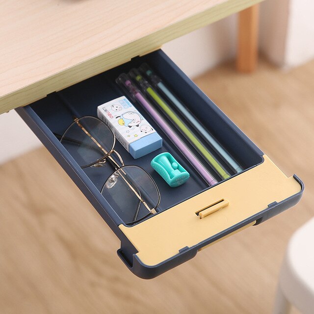 Plak Plastic Desk Organizer Memo Pen Briefpapier Opbergdoos Case Bureau Lade Divider Briefpapier Sticky Decor: Blauw