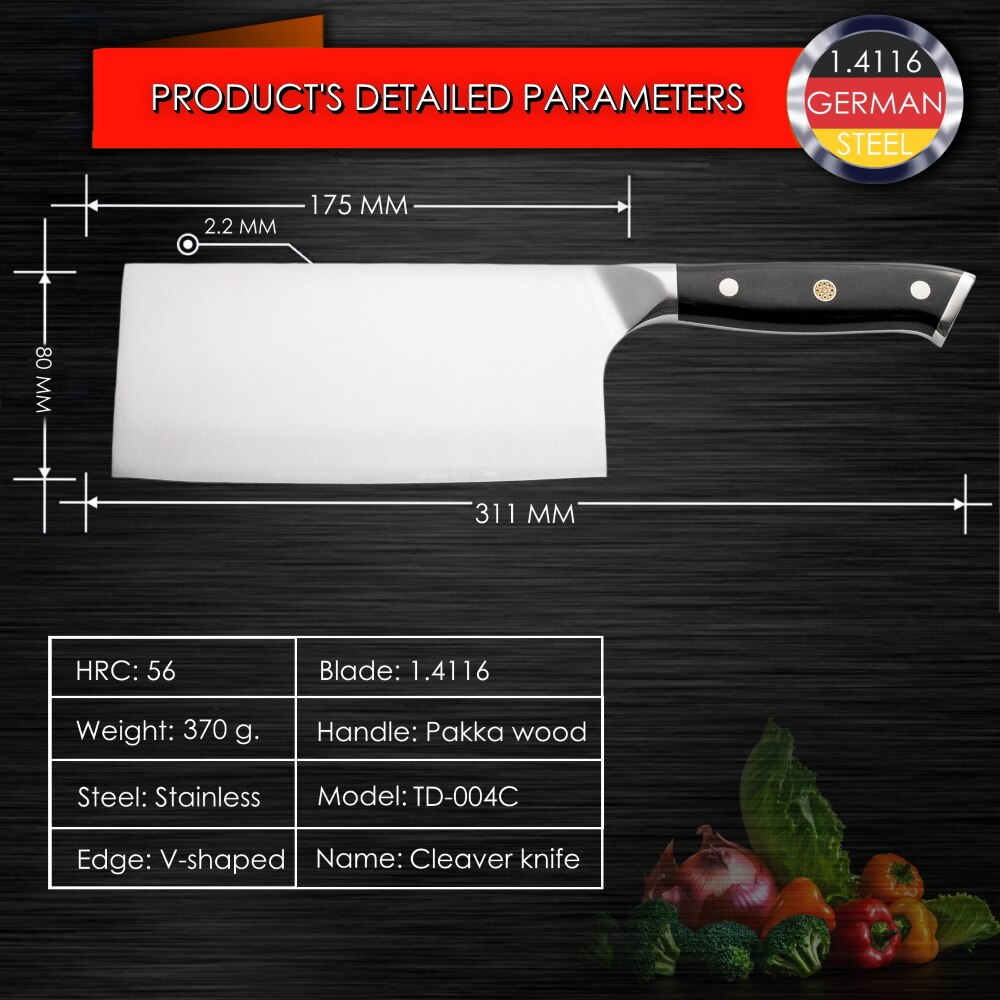 Chef Knife Set Germany 1.4116 High Carbon Steel Santoku Boning Cleaver Home Cooking Tools Japanese Kitchen Knives Christmas: 7 inch cleaver