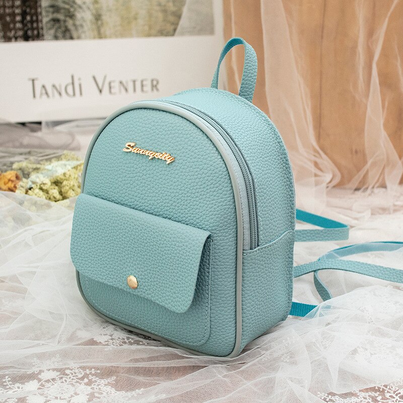 Frauen Rucksack Weichen Griff praktisch Reißverschluss lässig Weibliche Beutel Mini Mädchen Rosa Leder Schule Kleine Geldbörse PU taschen: Blau