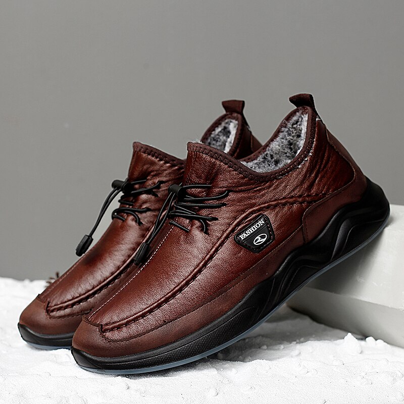 Sapatos casuais de pelúcia dos homens quentes botas de neve inverno pu à prova dwaterproof água cozinhar sapatos de rastreamento ao ar livre macio inferior caminhada tênis forte