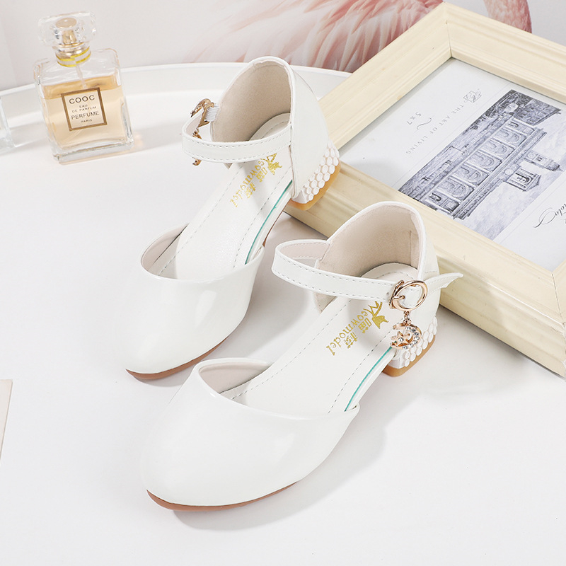 Zapatos de cuero para niñas, calzado de princesa de tacón alto blanco, zapatos de vestir para estudiantes y bebés, novedad, 02