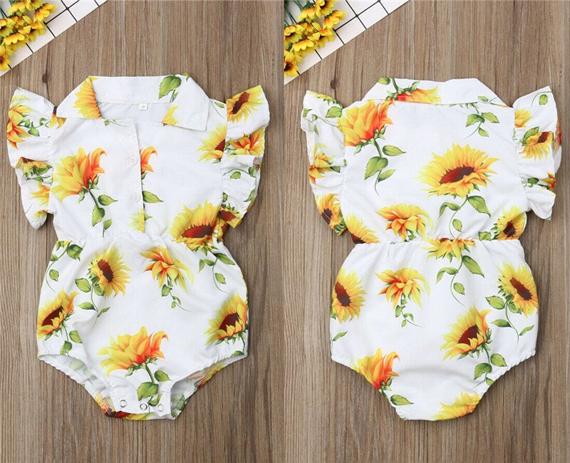 Newborn Baby Girls Sunflower Romper Jumpsuit Playsuit Summer Outfit Clothes Newest Kids Baby Girls Sunflower Romper