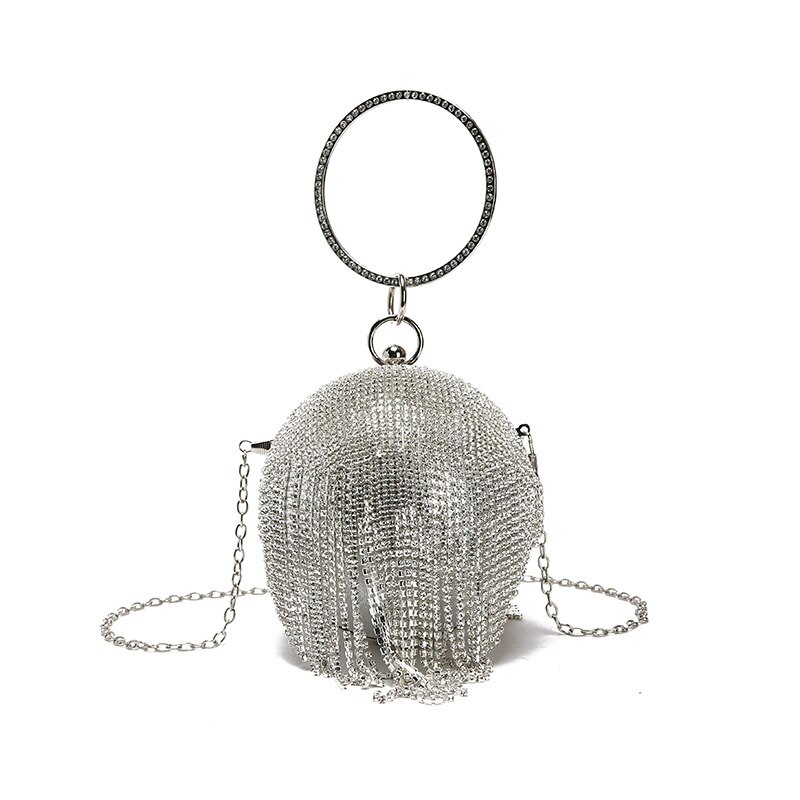 Bolsas bolsas femininas redondas douradas com bolinhas, bolsa clutch com corrente para mulheres, ftb145, 2020: silver