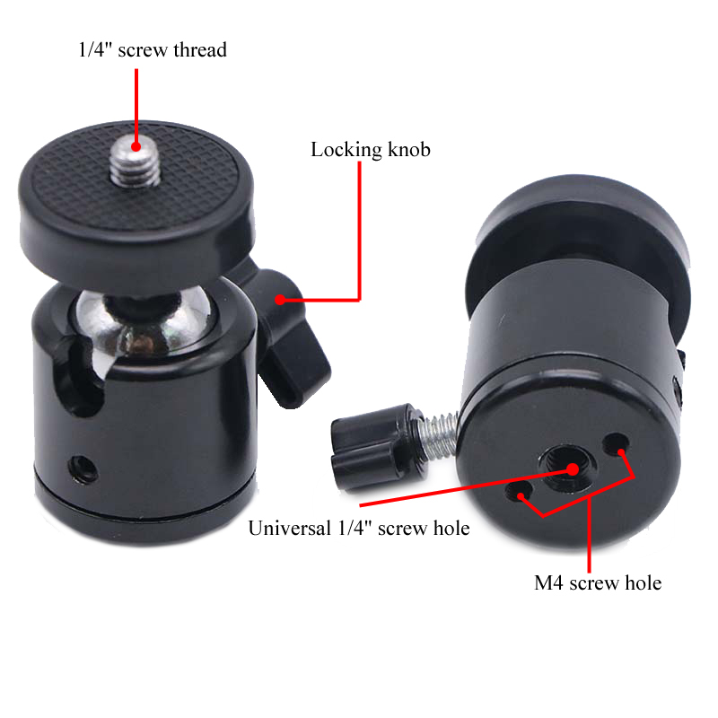 360 Degree Rotate 1/4&quot; Swivel Mini Ball Head Screw Tripod Mount for Canon Nikon Sony DSLR Camera Camcorder LED Light Bracket