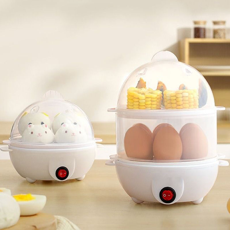Multifunksjonell eggkoker elektrisk eggdamper matlaging frokostmaskin dobbeltlags eggkoker minidamper krypskytt kjøkken
