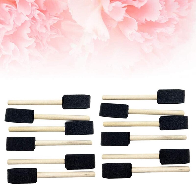 50Pcs Sponge Painting Brushes Foam Sponge Wood Handle Paint Brush Set for Childrens Drawing Graffiti Tools