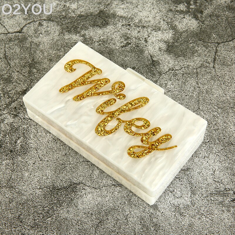 Parel Wit Met Gouden Glitter Wifey Acryl Tas Schouder Avond Party Travel Lady Vrouwen Acryl Portemonnee Box Clutch