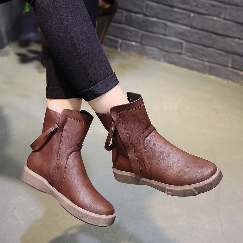 Nouvelles femmes Martin bottes femme en cuir souple chaussures automne hiver bottes courtes deux côtés Zip femmes bottines
