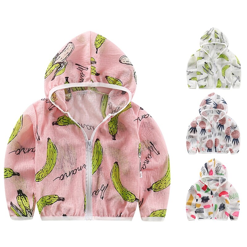 Kids Sun Protection Clothing Coat Unisex Cartoon Print UV Protection Quick Dry Thin Jacket with Hooded Zipper Baby Coat