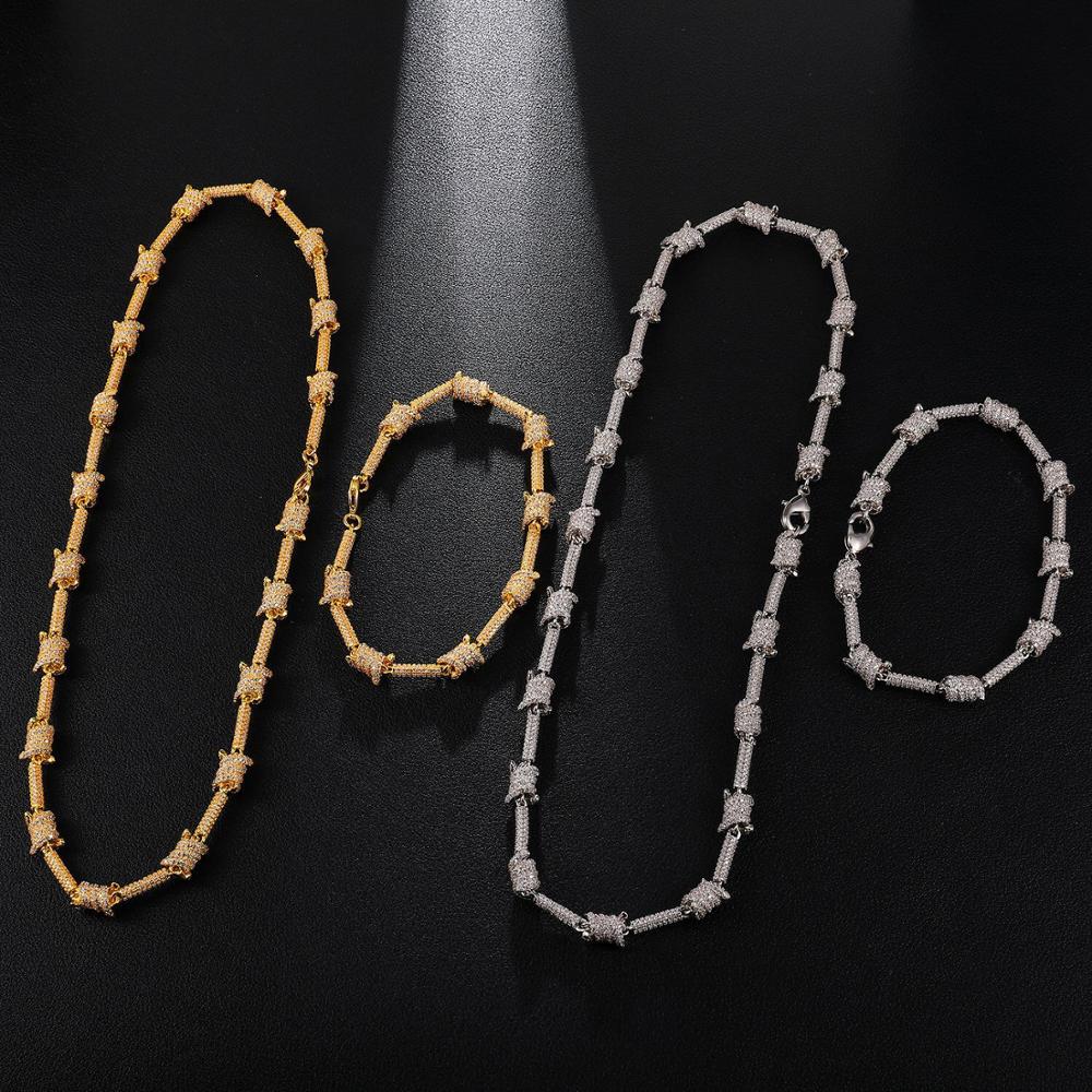 Iced Out Bling AAA CZ Cubic Zirconia Bracelet Copper Gold Punk Rivet Choker For Women Men Hip Hop Jewelry